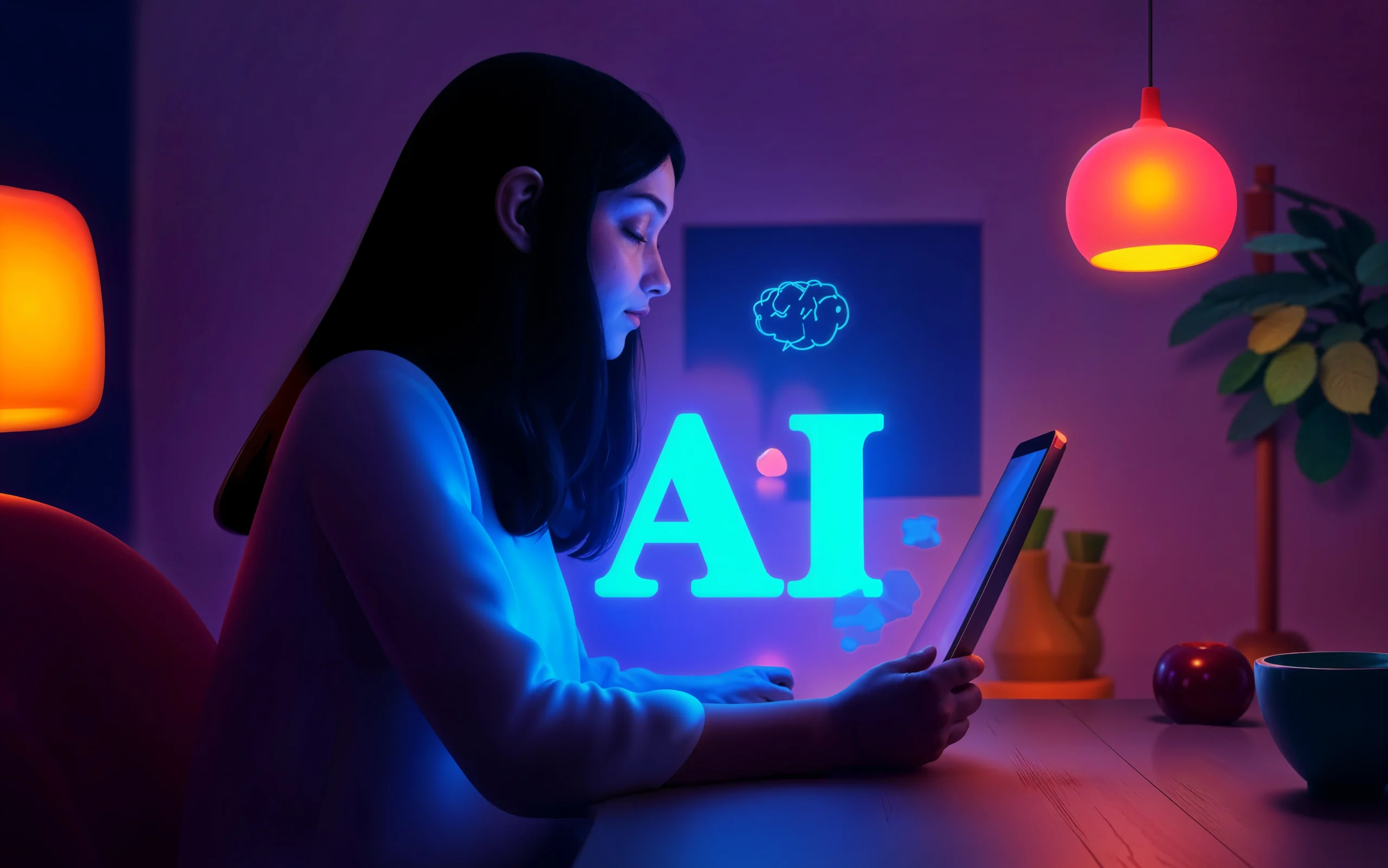 woman with a laptop using AI