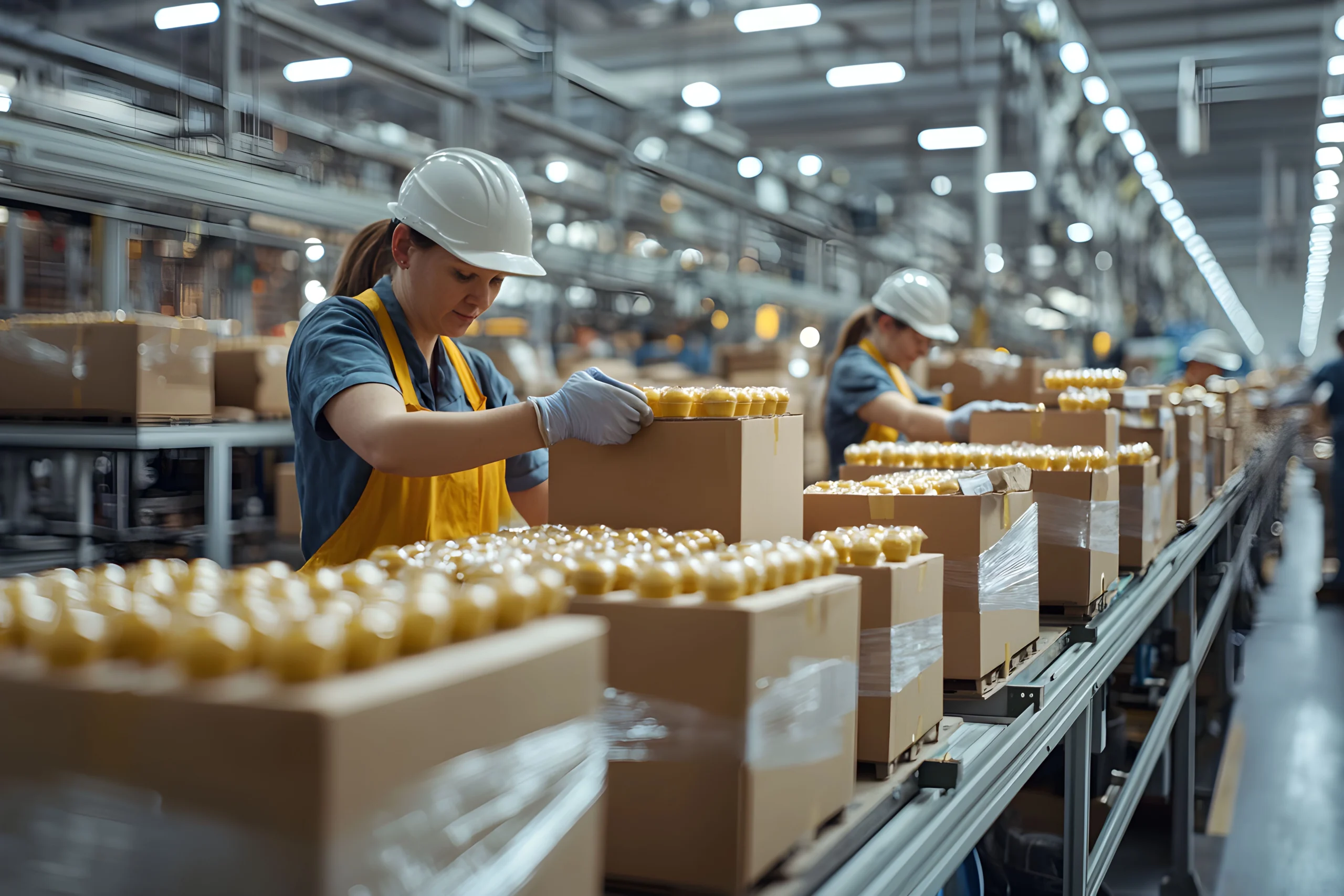 Workers in a packaging factory