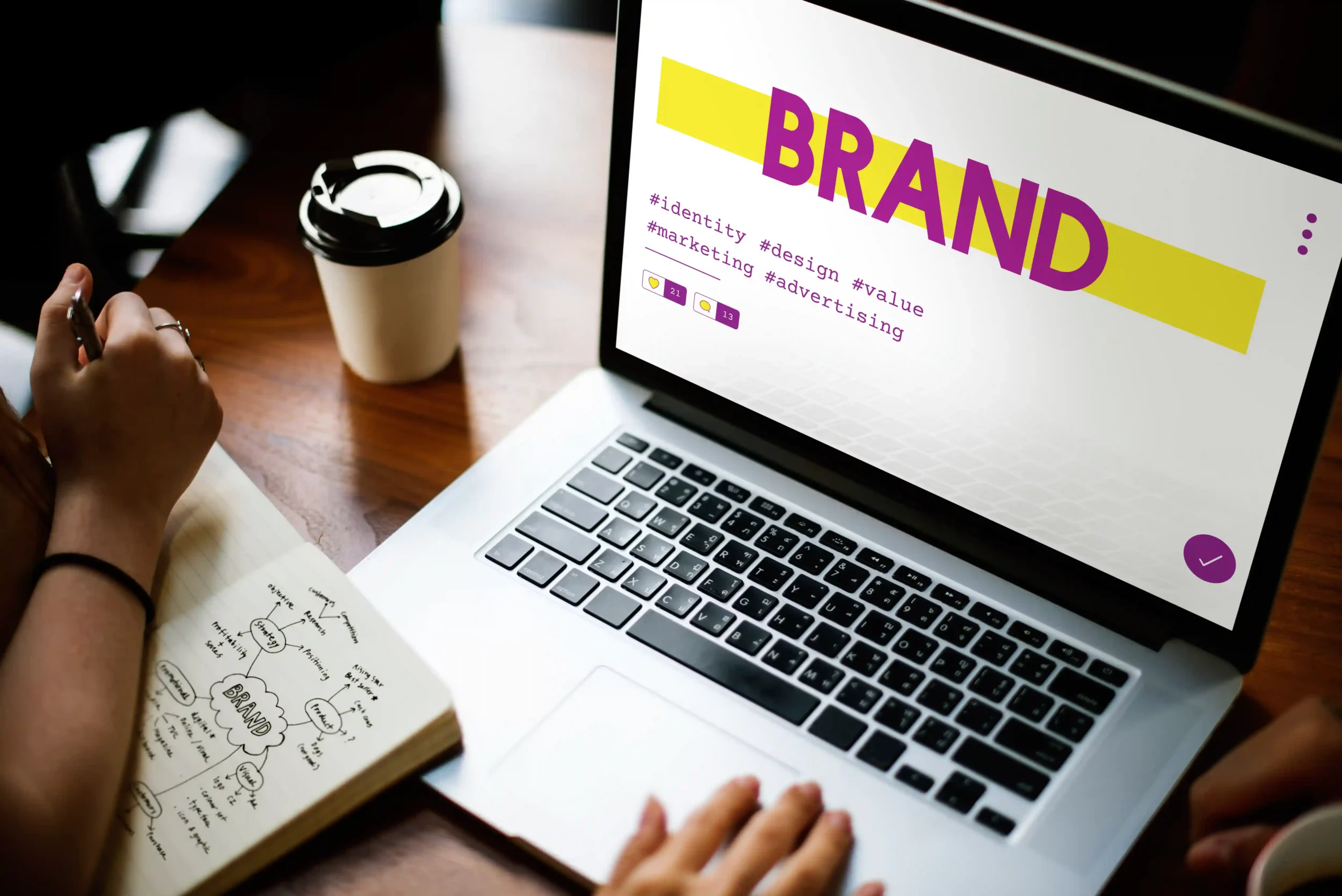 Brand written on a laptop screen